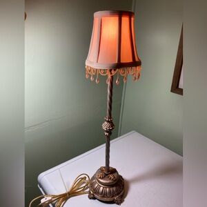 Vintage-Inspired Gold Lamp with Cream and Orange beaded Shade